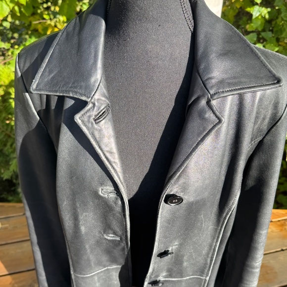 Y2K/90s Vintage DANIER Black Leather Coat | Structured Shoulders | Women's Sz M - Picture 9 of 15